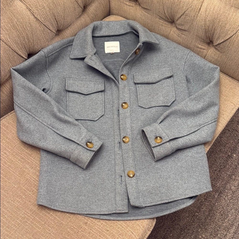 Blue Button-Up Oversized Shirt Jacket